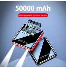 50000mAh Power Bank Mirror Display digitale schermo cavo integrato alimentatore Mobile compatto accessori per telefoni cellulari