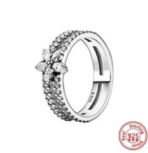 Autentico 100% 925 Sterling Silver Crown Heart Flower Wing Clear zircone Sparkling CZ Pantaro Rings For Women Jewelry Anniversar