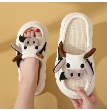 Pantofole in lino di mucca simpatico cartone animato quattro stagioni sandali in lino di cotone per interni universali antiscivo