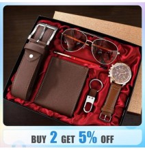 SHAARMS Men Gift Watch Business Luxury Company Mens Set 6 in 1 orologio occhiali penna portachiavi cintura borsa benvenuto festa
