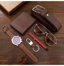 SHAARMS Men Gift Watch Business Luxury Company Mens Set 6 in 1 orologio occhiali penna portachiavi cintura borsa benvenuto festa